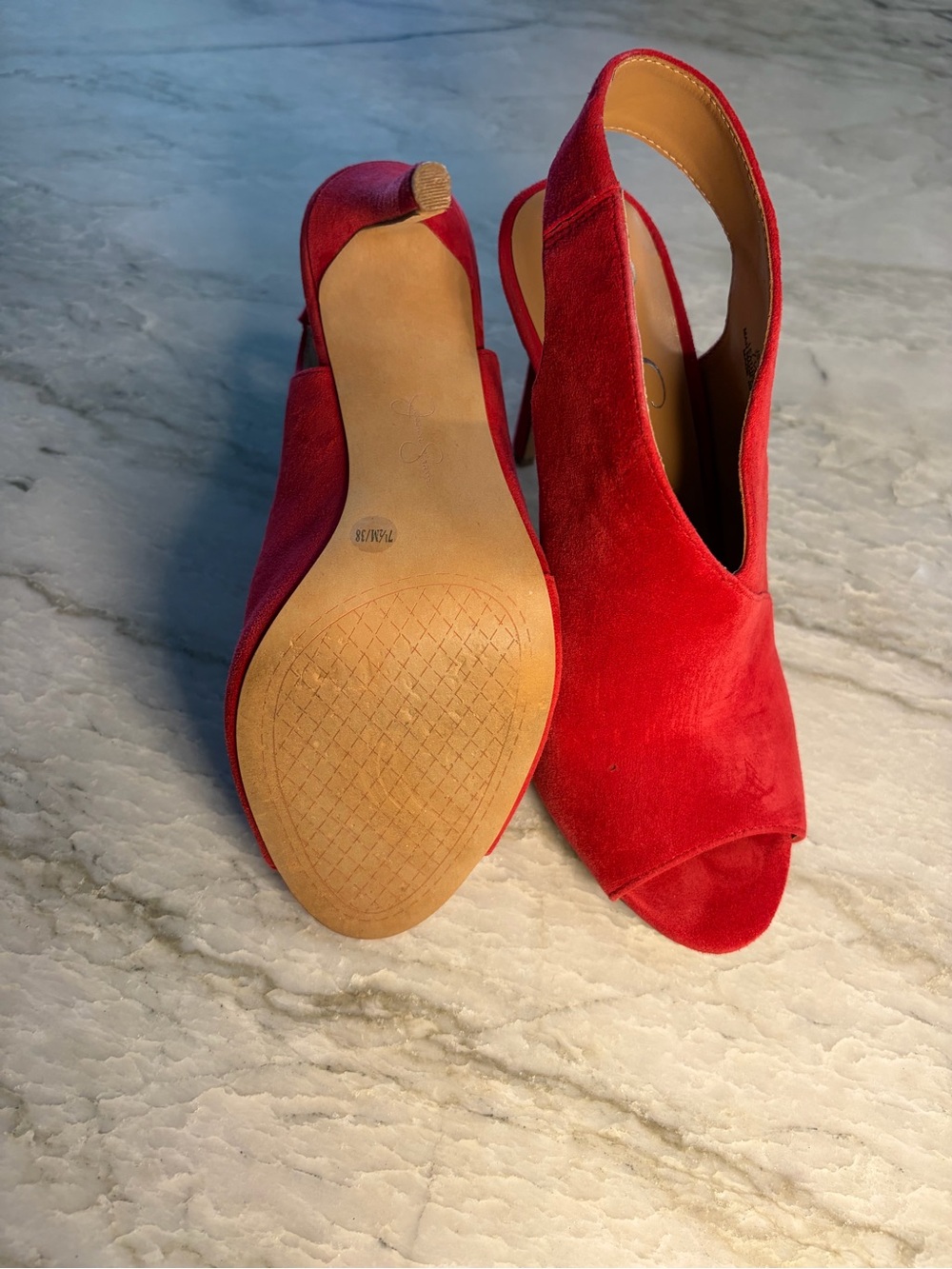 Jessica Simpson Red Suede Open-Toe Stiletto Sandals - Picture 5 of 6